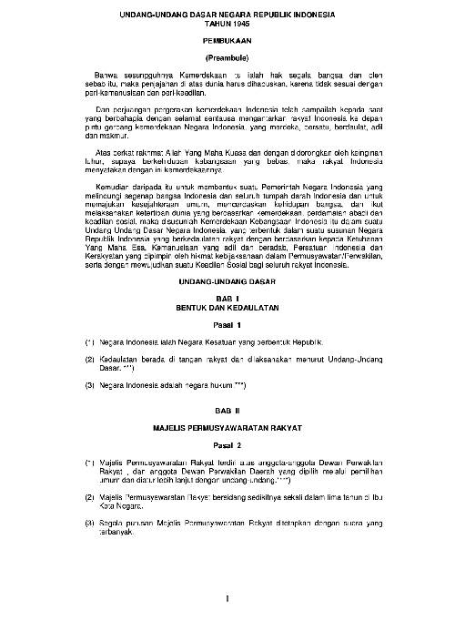 Undang-undang Dasar Negara Republik Indonesia Tahun 1945 - SMPN Satap Matabulu
