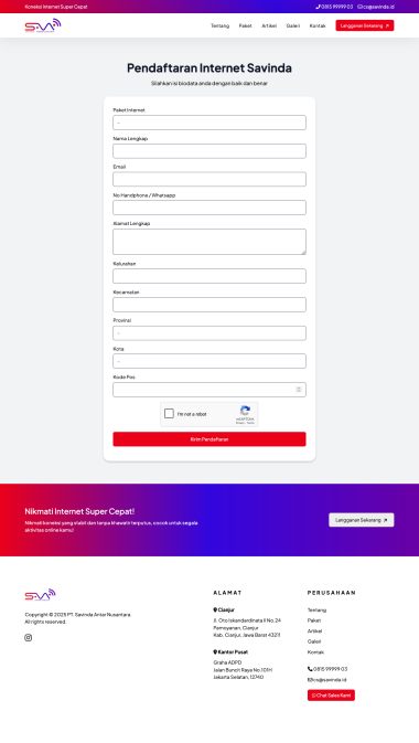 Website Profil Perusahaan - Savinda Antar Nusantara - Daftar Internet - Codenesia