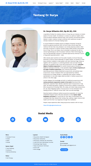 Website Personal - dr. Surya W Giri, Sp.Ak (K), CHt - About - Tentang - Codenesia