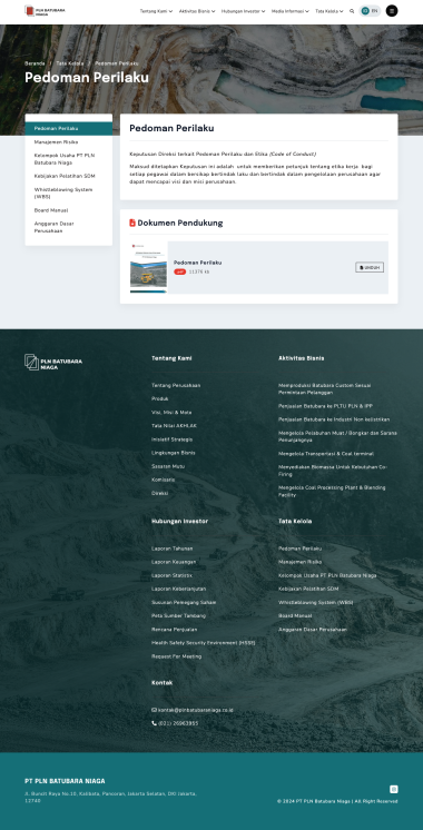 Website Profil Perusahaan - PLN Batubara Niaga - Pedoman Perilaku - Codenesia